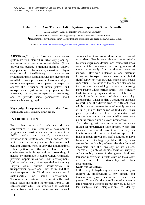 (PDF) Urban Form And Transportation System impact on Smart Growth