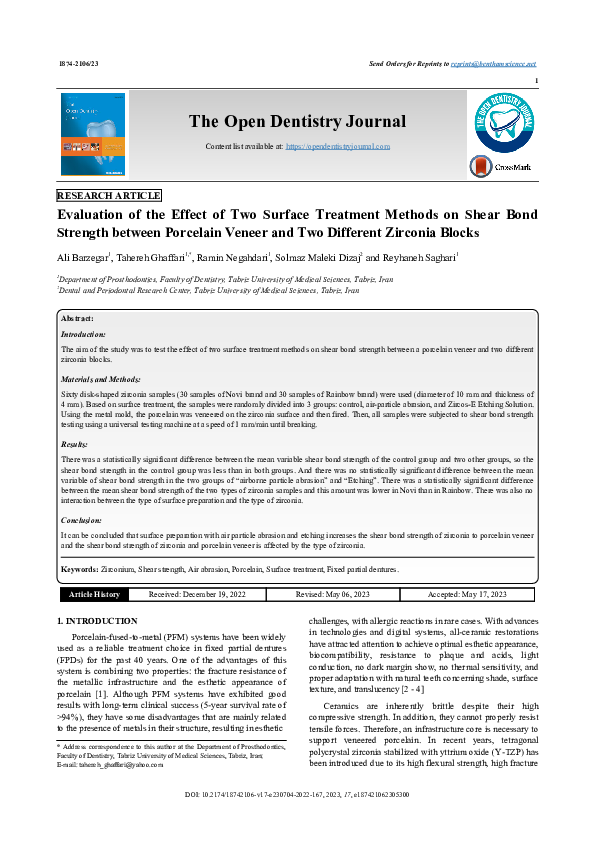 (PDF) Evaluation of the Effect of Two Surface Treatment Methods on ...