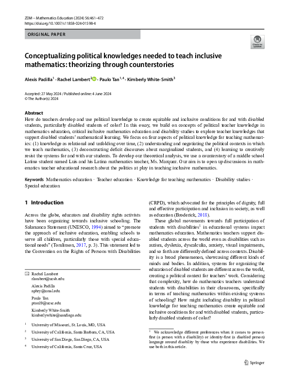 (PDF) Conceptualizing political knowledges needed to teach inclusive ...