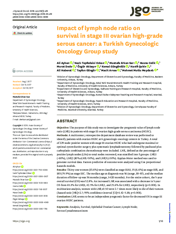 (PDF) Impact of lymph node ratio on survival in stage III ovarian high ...