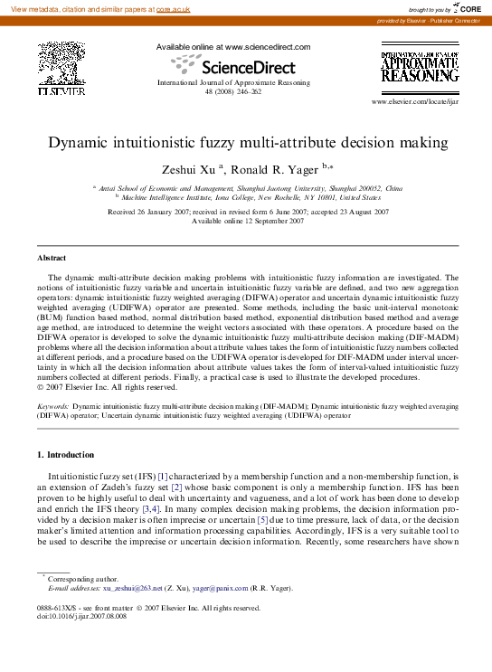 (PDF) Dynamic intuitionistic fuzzy multi-attribute decision making