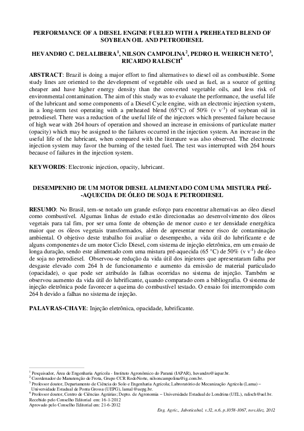(PDF) Performance of a diesel engine fueled with a preheated blend of ...