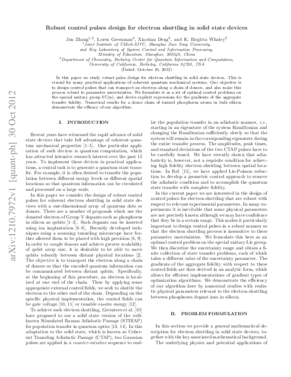 (PDF) Robust control pulses design for electron shuttling in solid ...