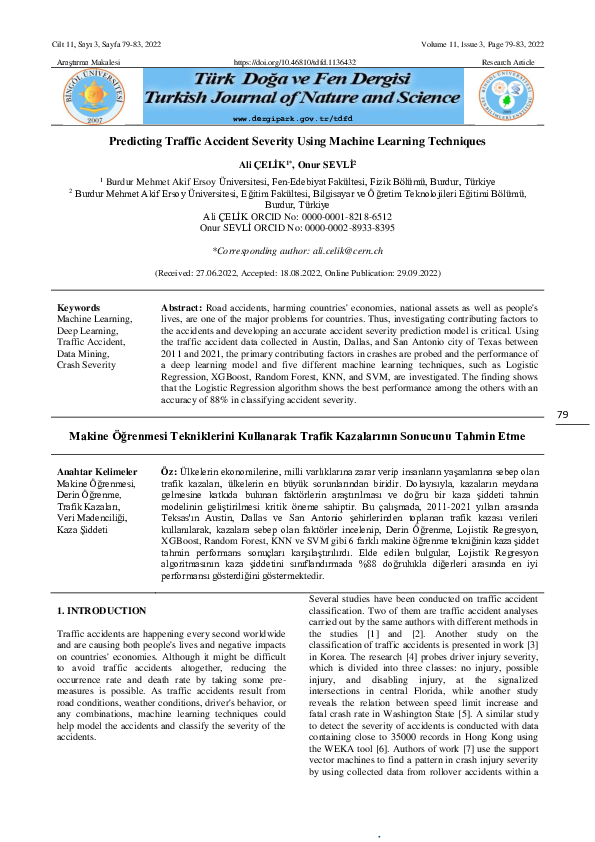(PDF) Predicting Traffic Accident Severity Using Machine Learning ...