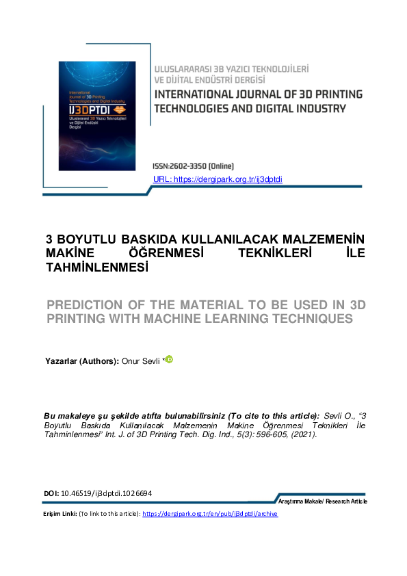 (PDF) Prediction of the Material to Be Used in 3D Printing with Machine ...