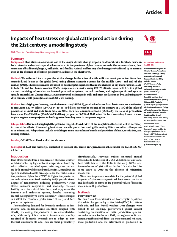 (PDF) Impacts of heat stress on global cattle production during the ...
