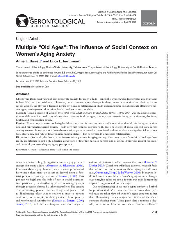 (PDF) Multiple “Old Ages”: The Influence of Social Context on Women’s ...