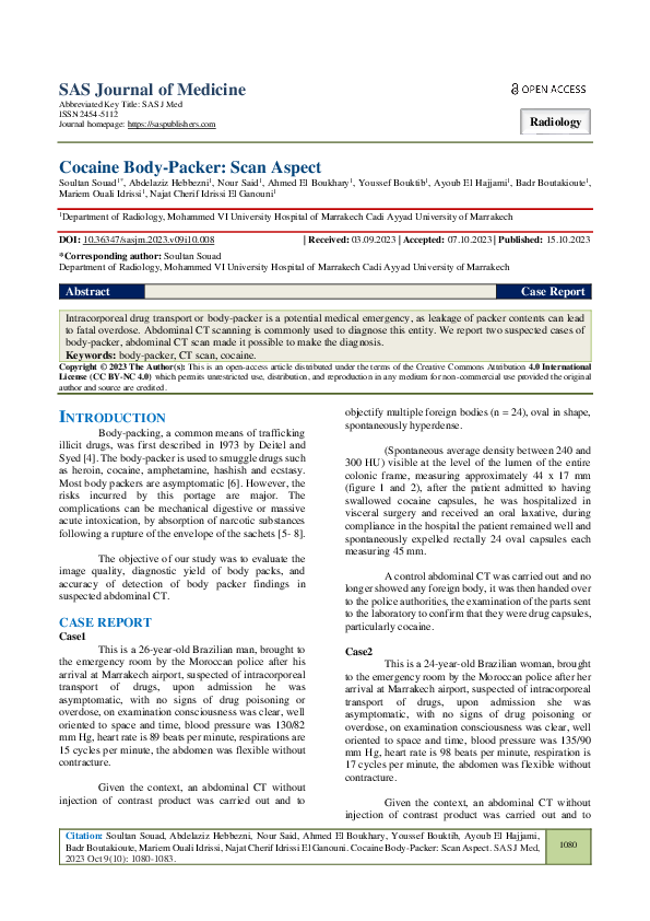 (PDF) Cocaine Body-Packer: Scan Aspect