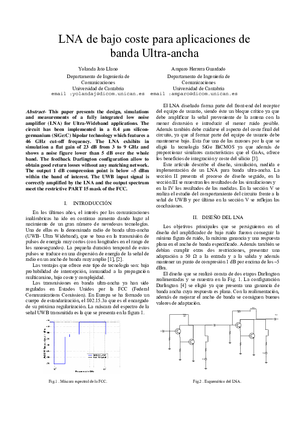 (PDF) LNA de bajo coste para aplicaciones de banda Ultra-ancha