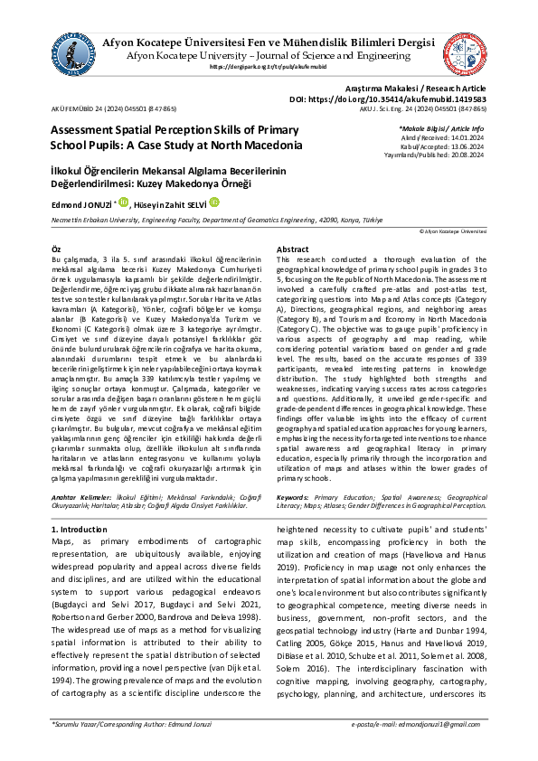 (PDF) Assessment Spatial Perception Skills of Primary School Pupils: A ...