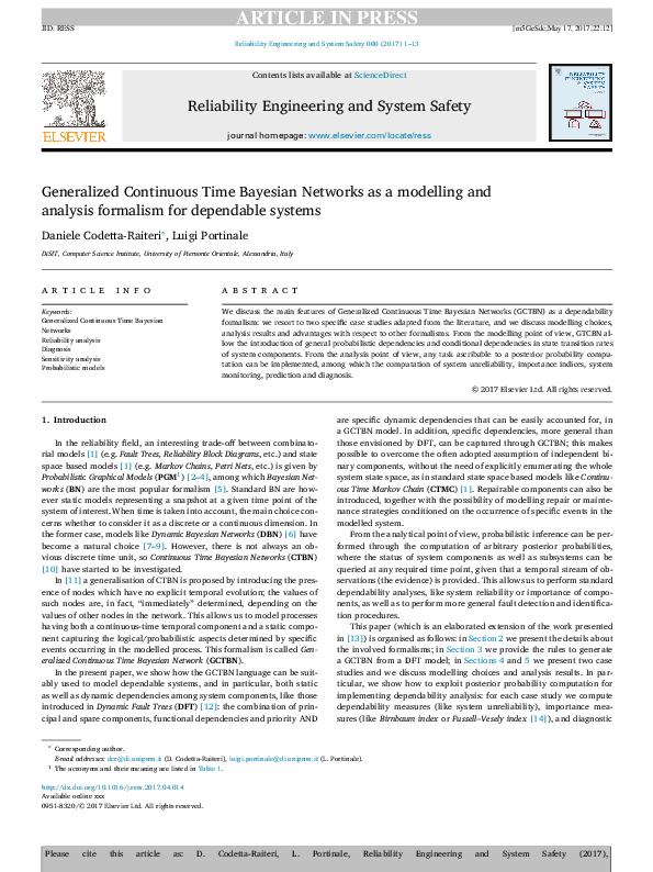 (PDF) Generalized Continuous Time Bayesian Networks as a modelling and ...