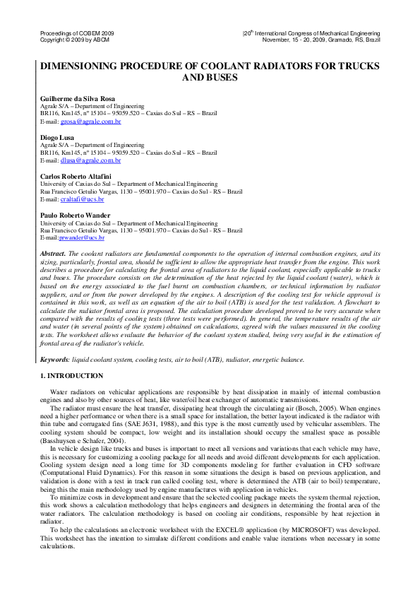 (PDF) Dimensioning Procedure of Coolant Radiators for Trucks and Buses
