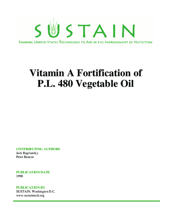 (PDF) Vitamin A Fortification of PL 480 Vegetable Oil