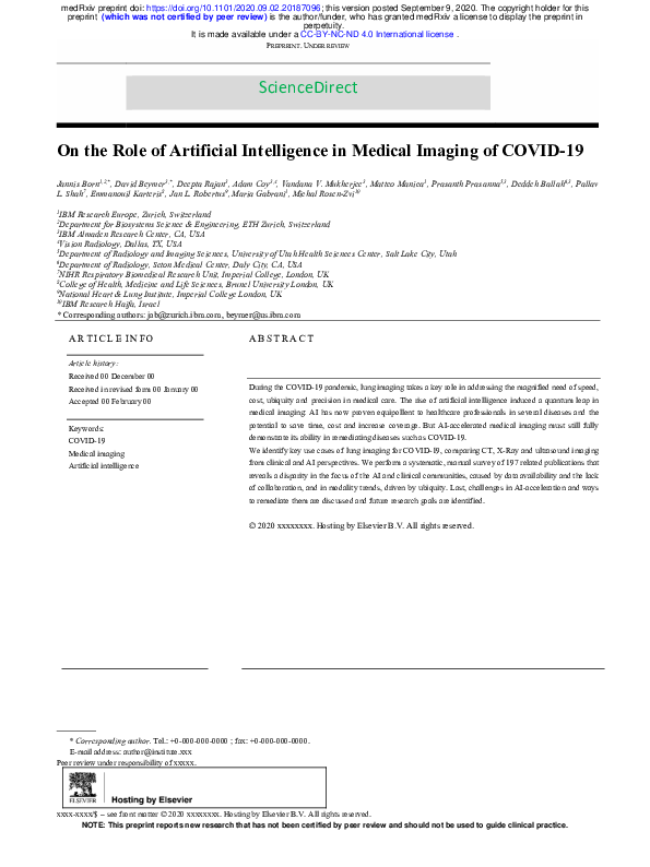 (PDF) On the Role of Artificial Intelligence in Medical Imaging of COVID-19