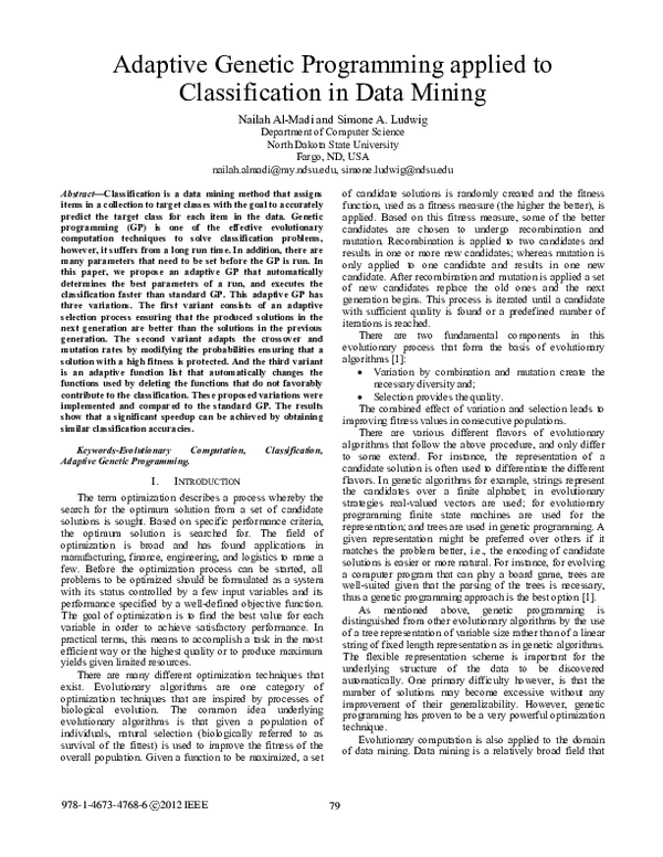 (PDF) Adaptive genetic programming applied to classification in data mining
