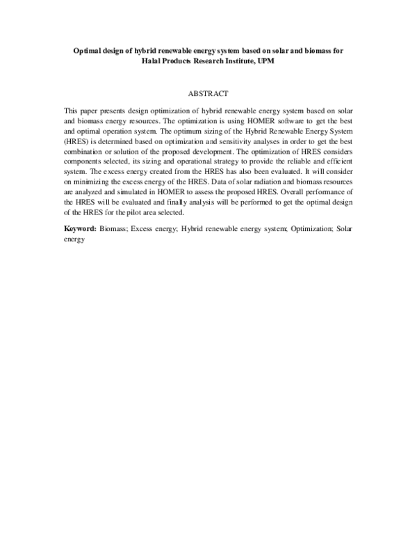 (PDF) Optimal design of hybrid renewable energy system based on solar ...