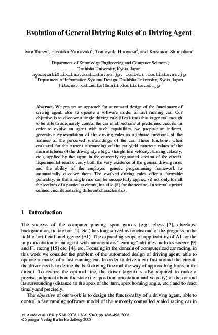 (PDF) Evolution of General Driving Rules of a Driving Agent