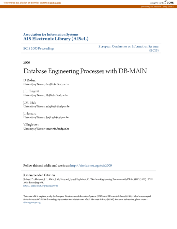 (PDF) Database Engineering Processes with DB-MAIN