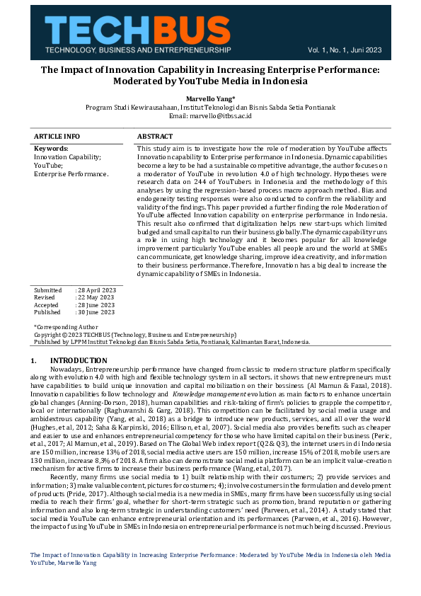 (PDF) The Impact of Innovation Capability in Increasing Enterprise ...