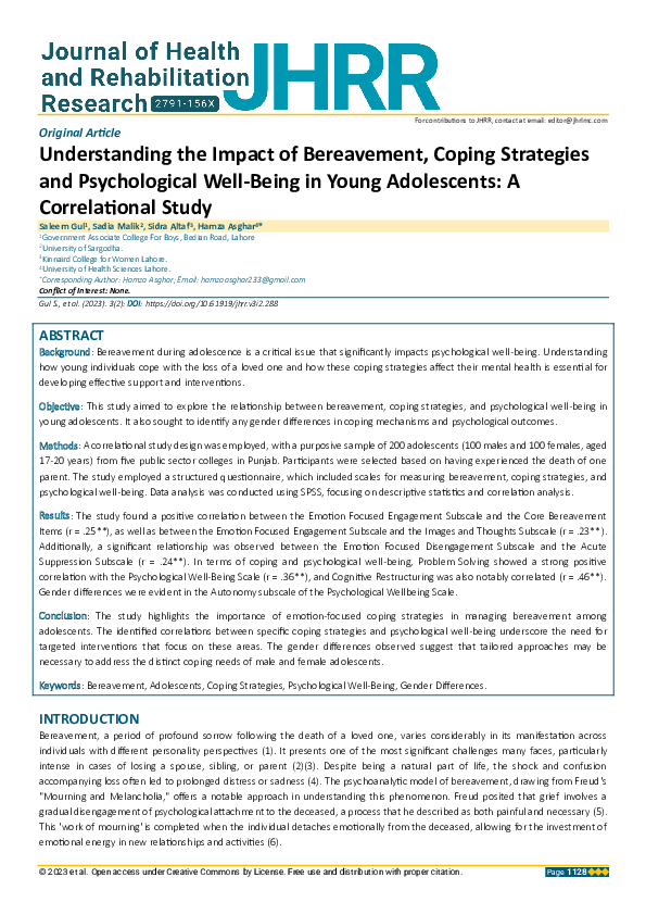 (PDF) Understanding the Impact of Bereavement, Coping Strategies and ...