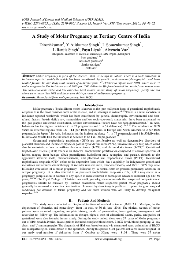 (PDF) A Study of Molar Pregnancy at Tertiary Centre of India