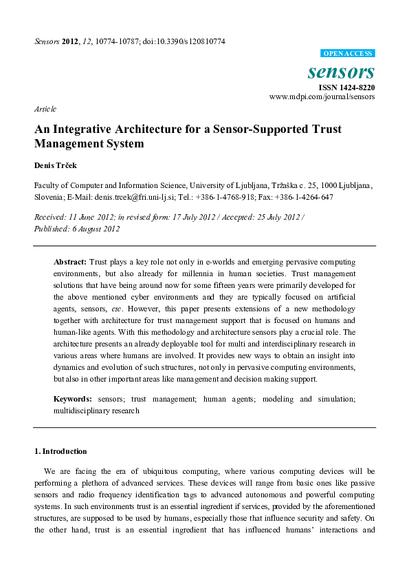 (PDF) An Integrative Architecture for a Sensor-Supported Trust ...