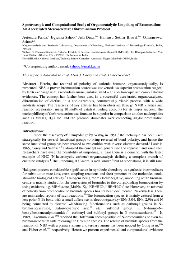 (PDF) Spectroscopic and Computational Study of Organocatalytic Umpolung ...