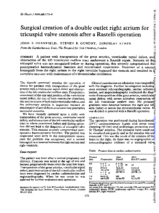 (PDF) Surgical creation of a double outlet right atrium for tricuspid ...