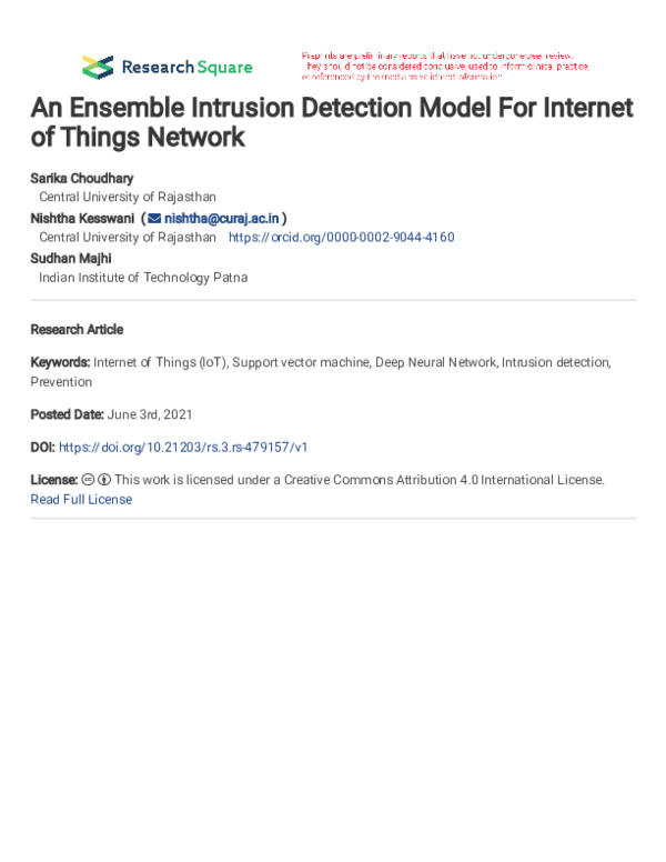 (PDF) An Ensemble Intrusion Detection Model For Internet of Things Network
