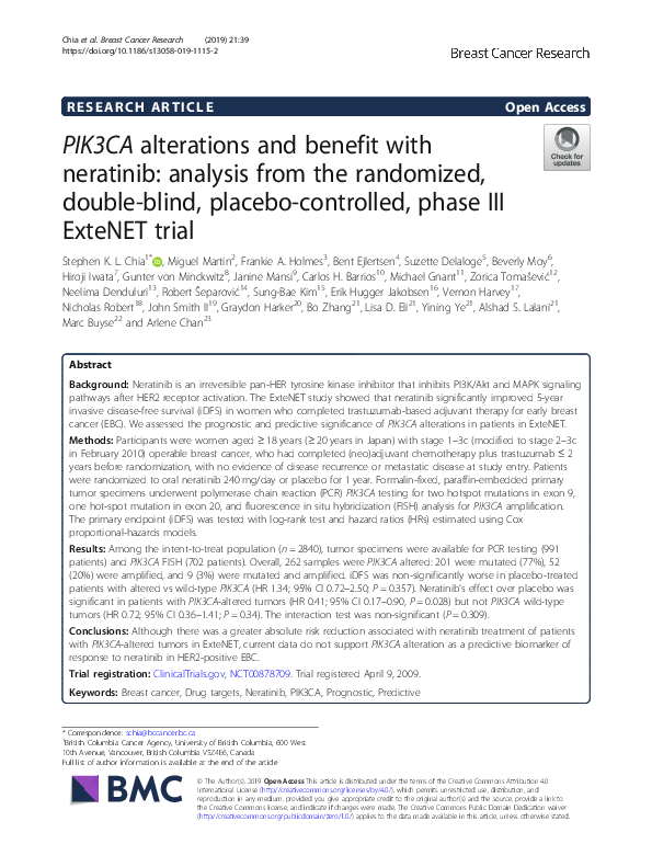 (PDF) PIK3CA alterations and benefit with neratinib: analysis from the ...