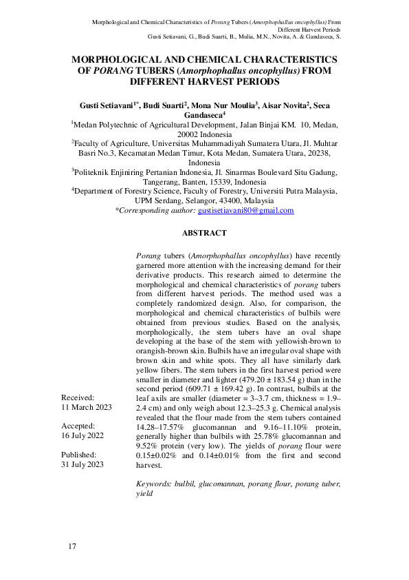 (PDF) Morphological and Chemical Characteristics of Porang Tubers ...