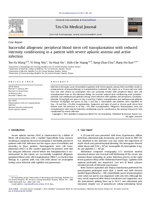 (PDF) Successful allogeneic peripheral blood stem cell transplantation ...