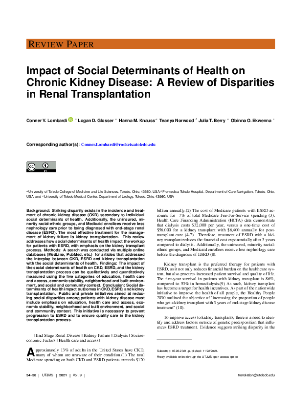 (PDF) Impact of Social Determinants of Health on Chronic Kidney Disease ...