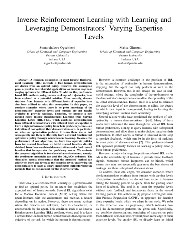 (PDF) Inverse Reinforcement Learning with Learning and Leveraging ...