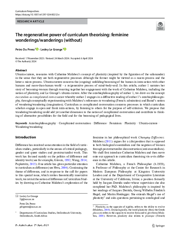 (PDF) The regenerative power of curriculum theorising: feminine ...