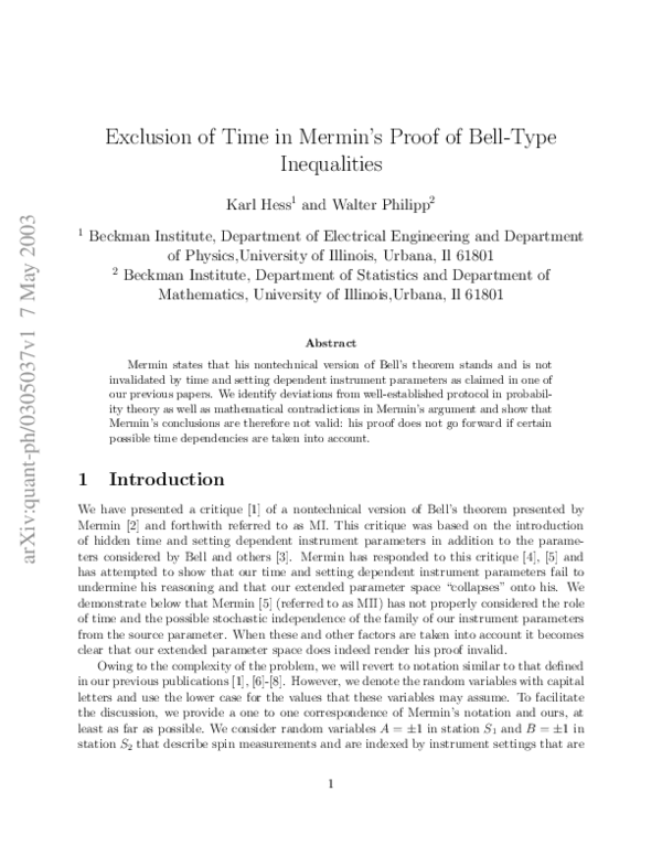 (PDF) Exclusion of Time in Mermin's Proof of Bell-Type Inequalities