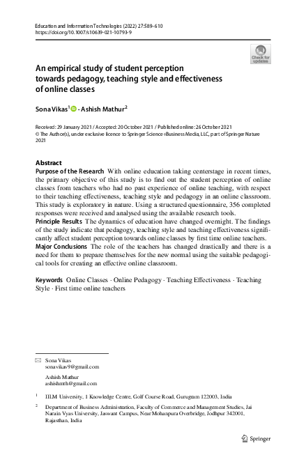 (PDF) An empirical study of student perception towards pedagogy ...