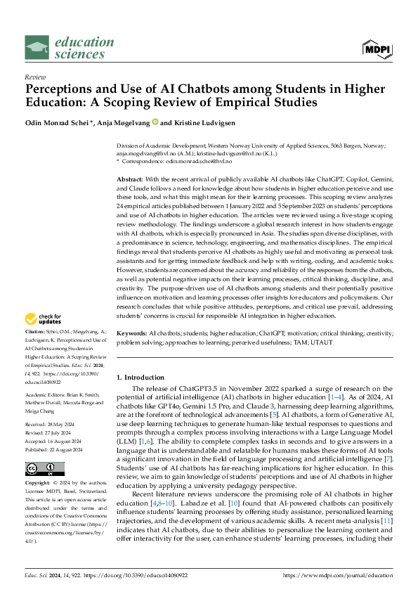 (PDF) Perceptions and Use of AI Chatbots among Students in Higher ...
