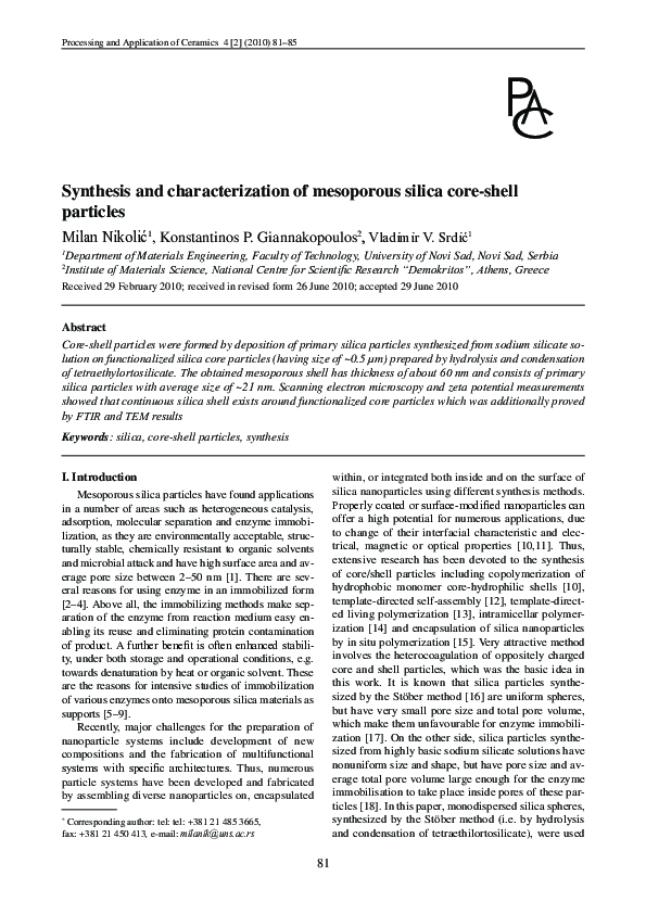 (PDF) Synthesis and characterization of mesoporous silica core-shell ...