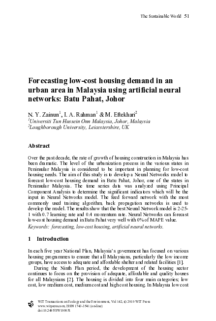 (PDF) Forecasting low-cost housing demand in an urban area in Malaysia ...