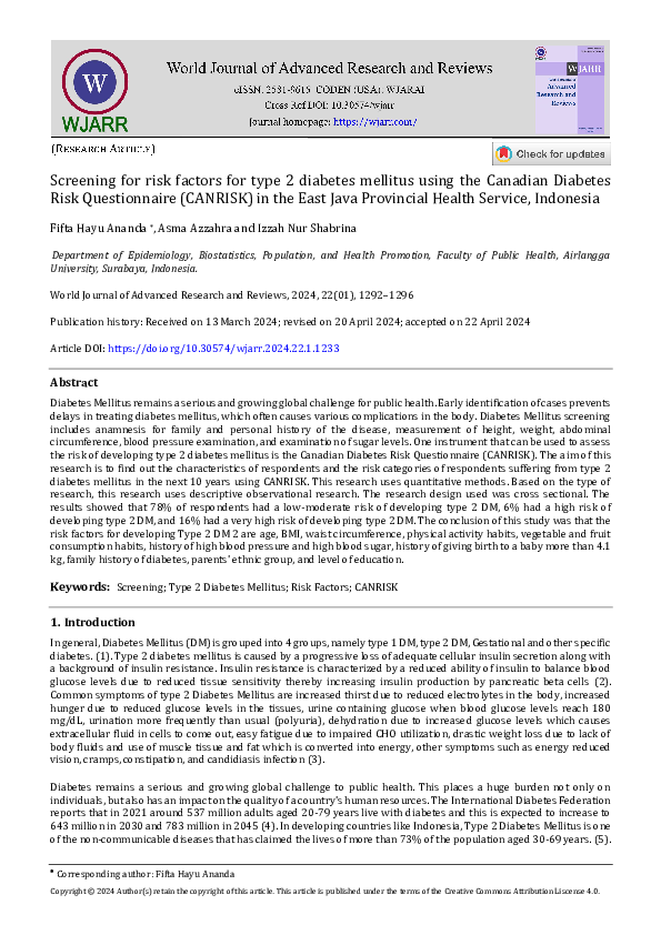 (PDF) Screening for risk factors for type 2 diabetes mellitus using the ...
