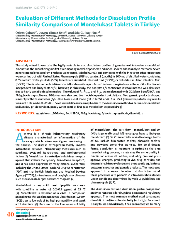 (PDF) Evaluation of Different Methods for Dissolution Profile ...