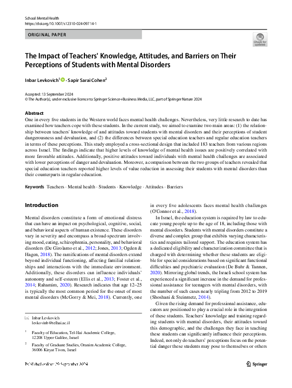 (PDF) The Impact of Teachers' Knowledge, Attitudes, and Barriers on ...