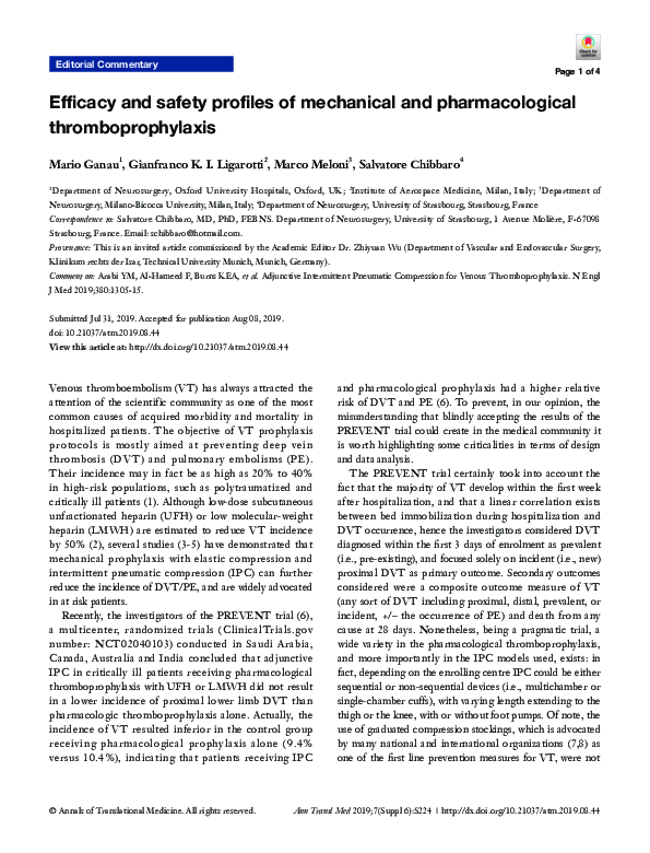 (PDF) Efficacy and safety profiles of mechanical and pharmacological ...