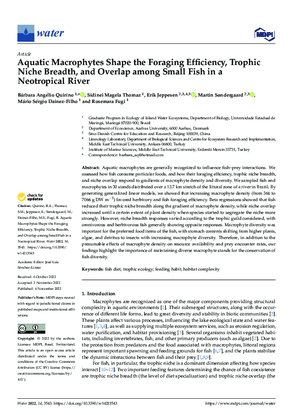 (PDF) Aquatic Macrophytes Shape the Foraging Efficiency, Trophic Niche ...