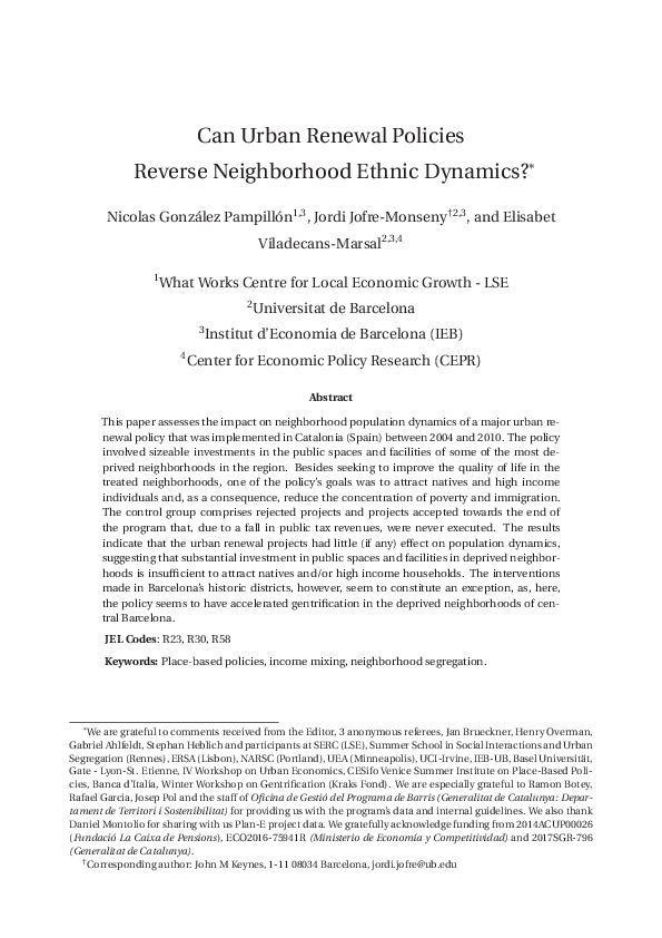 (PDF) Can urban renewal policies reverse neighborhood ethnic dynamics?