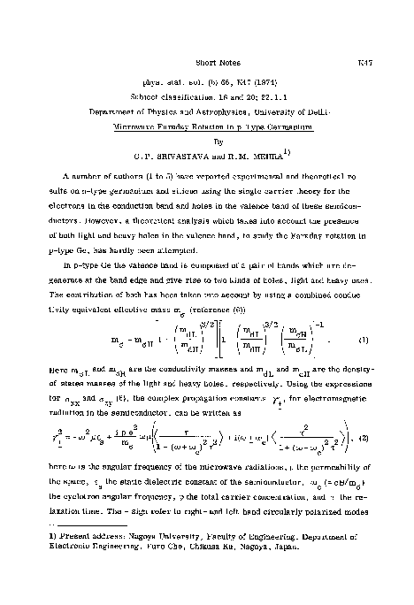 (PDF) Microwavw Faraday Rotation in p‐Type Germanium