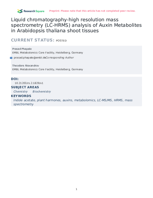 (PDF) Liquid Chromatography High-Resolution Mass Spectrometry in ...