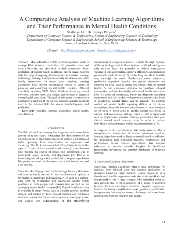 (PDF) A Comparative Analysis of Machine Learning Algorithms and Their ...