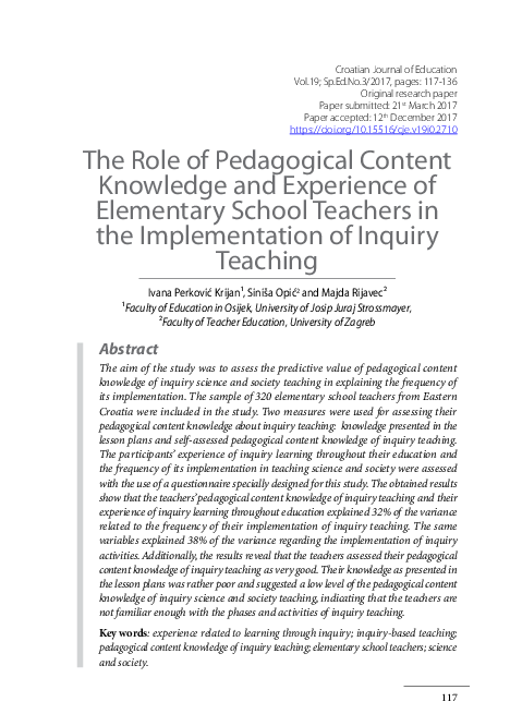 (PDF) The role of pedagogical content knowledge and experience of ...